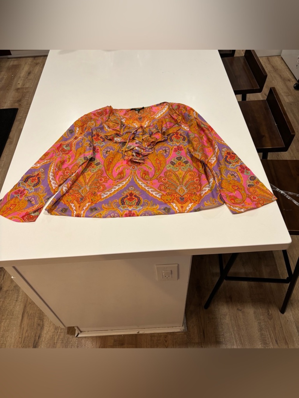 Lauren Ralph Lauren Ruffle Paisley Cotton Blouse XL
